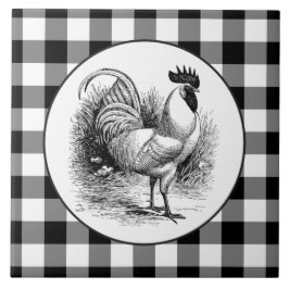 Azulejo de cheques preto-branco do Country Rooster