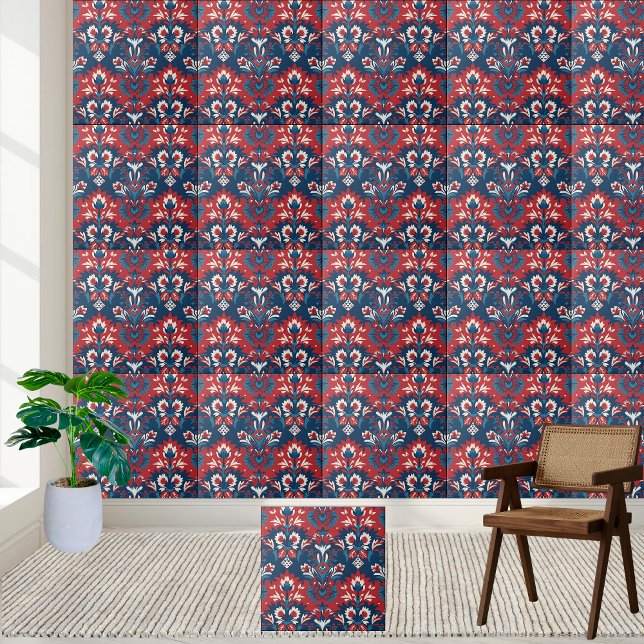 Azulejo de Cor damasco Floral escandinava (Scandinavian Floral Damask Pattern Tile)
