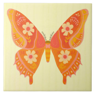 Azulejo de Cozinha Cerâmica de Borboleta Laranja