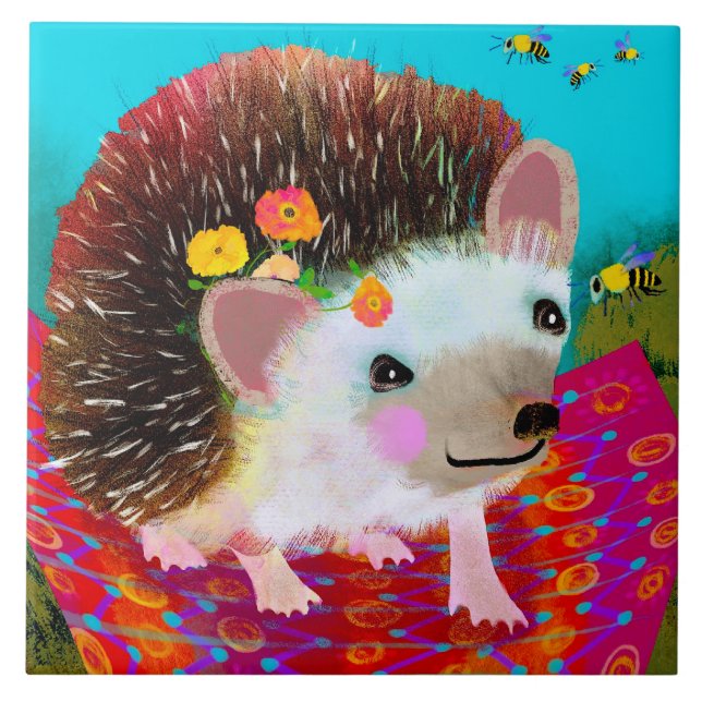 Azulejo de Cozinha Cerâmica de Hedgehog e Bees (Frente)