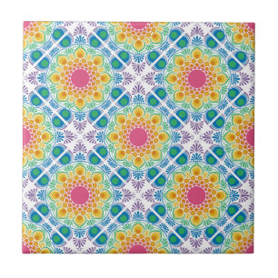 Azulejo de Diamante Maximalista Rainbow Floral Fou