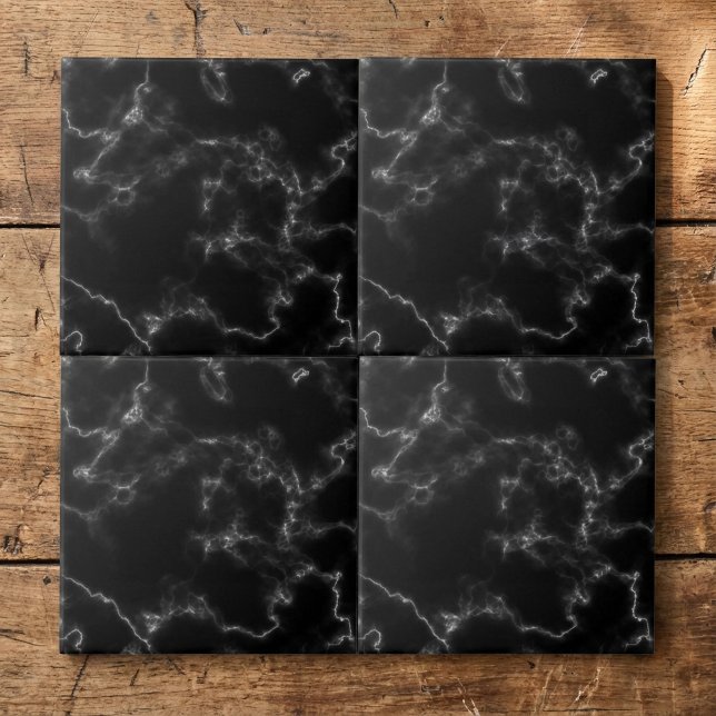 Azulejo de efeito mármore preto (Black marble effect tile.)