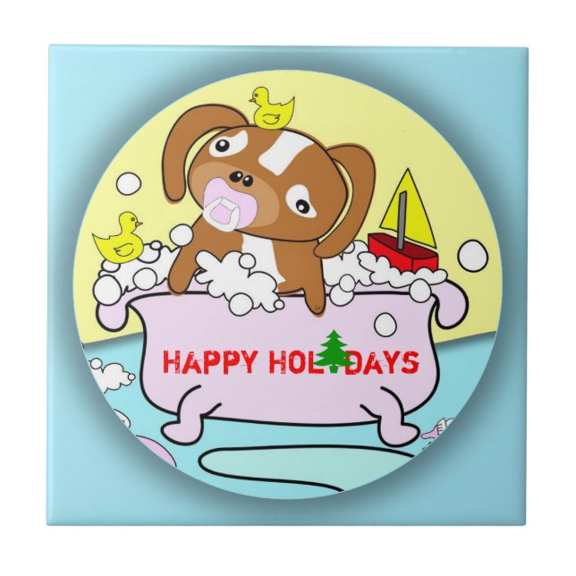 Azulejo de Férias Felizes da Puppy Bathtub (Frente)