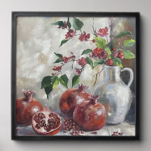 Azulejo de foto de pintura a óleo de vaso e romã