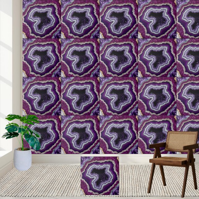 Azulejo de Geodo Ametist - Padrão de Pedra de Cris (Amethyst Geode Tile - Purple Crystal Stone Pattern)