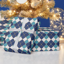 Azulejo de Hanukkah em Papel de Embrulho Azul
