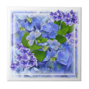 Azulejo de Hydrangeas Azuis e Borboletas