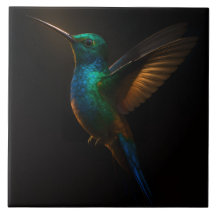 Azulejo de Luxo Preto 4 com Hummingbird Voador