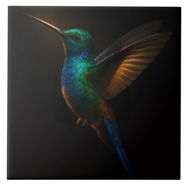 Azulejo de Luxo Preto 4 com Hummingbird Voador (Frente)