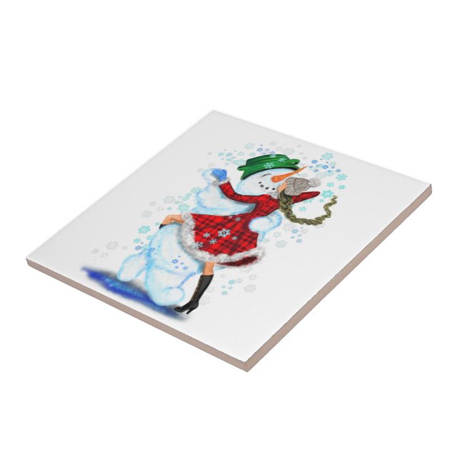 Azulejo de natal cerâmico com boneco de neve e dan (Lateral)