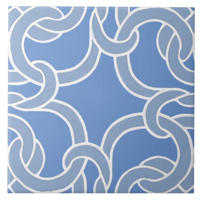Azulejo De Padrão Céltico Branco E Azul (Frente)