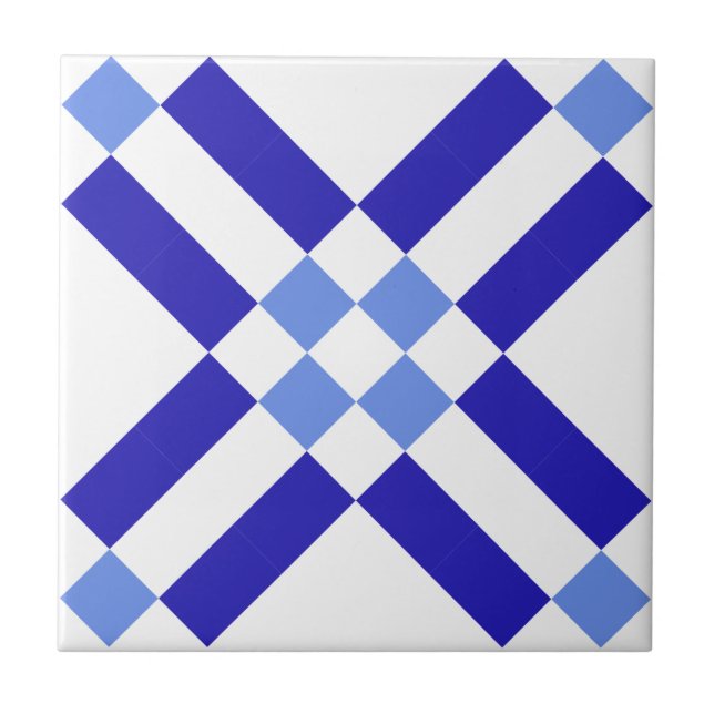 Azulejo de padrão clássico azul e branco quadrado  (Frente)