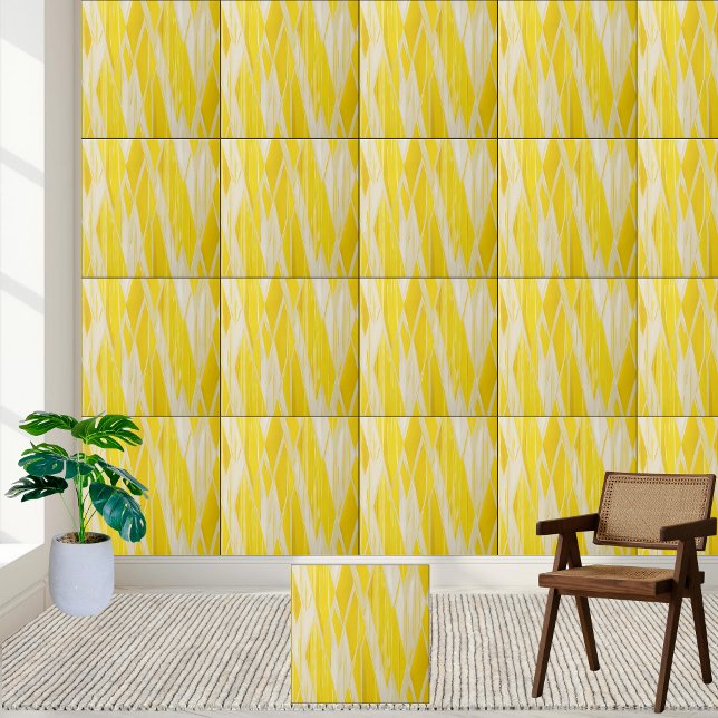 Azulejo de padrão de diamante geométrico amarelo (Yellow Geometric Diamond Pattern Ceramic Tile)