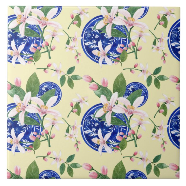 Azulejo de Padrão de Limão Italiano de Aquarela (Frente)