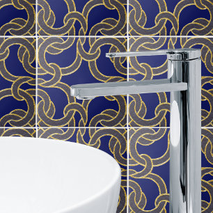Azulejo de Padrão de Nó Céltico Azul e Dourado