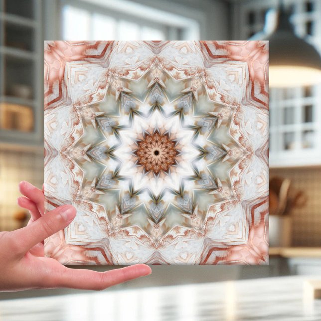 Azulejo de Padrão Geométrico de rosa Dourado Star  (Nature inspired star mosaic design tile in light colors with rose gold effects)