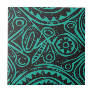 Azulejo de padrão Tiki Preto e Verde Cerâmica