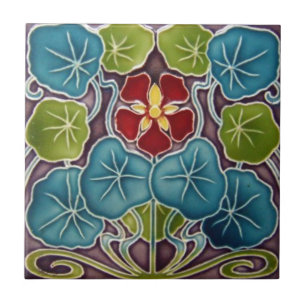 Azulejo de Parede em Cerâmica Art Nouveau Lírios A