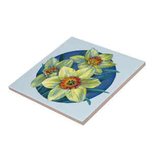 Azulejo de pintura de arte azul-clara daffodil