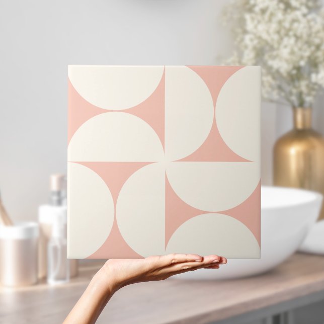 Azulejo de Semicírculos de Coral Giroso Geométrico (Modern Geometric Girly Coral Semi circles Tile
)