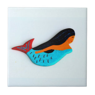 azulejo de sereia de natação azul