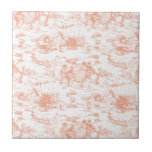 Azulejo de Torno Francês Rosa Vintage<br><div class="desc">A encantadora cena tradicional gravada do país,  retratada em cor de pêssego sobre fundo branco.</div>