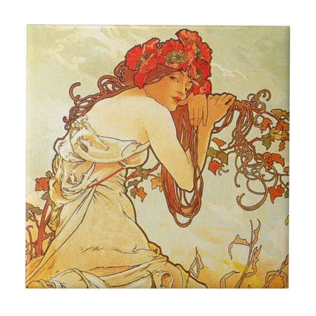 Azulejo de Verão Alphonse Mucha (Frente)