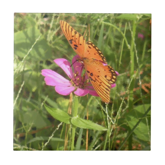 Azulejo de Zinnia e borboleta (Frente)