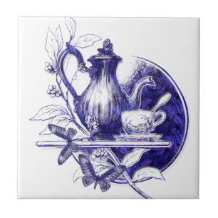 Azulejo decorativo azul de Teapot&Butterflies do v
