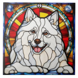 Azulejo Decorativo de Cerâmica de Samoyed Fofo