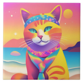 Azulejo decorativo de desenho de gatos coloridos