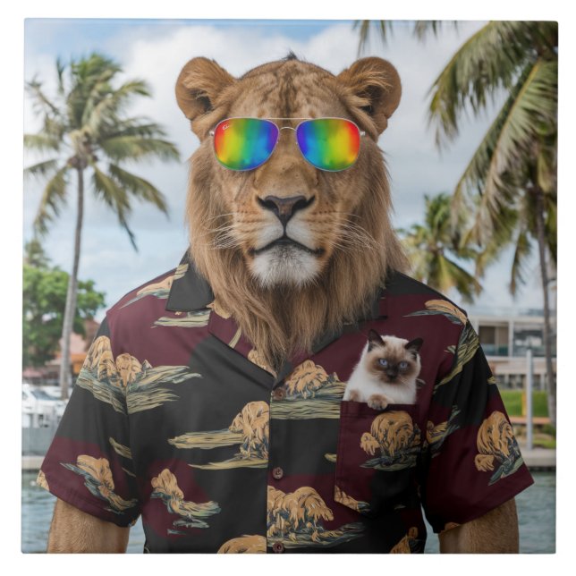 Azulejo Decorativo de Gatos Leopardo e Siameses (Frente)