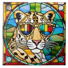 Azulejo decorativo de vidro colado de leopardo