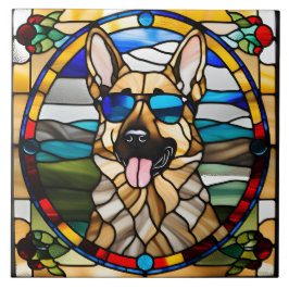 Azulejo decorativo de vidro german shepherd