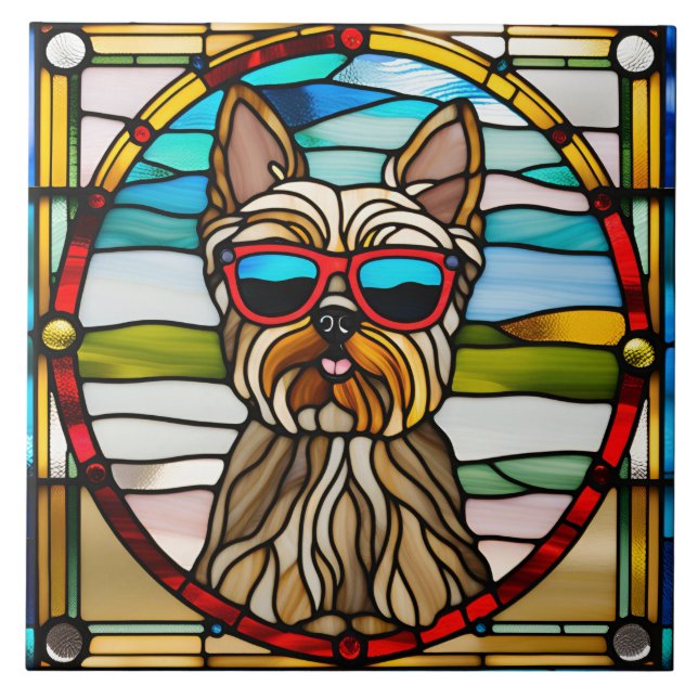 Azulejo Decorrido De Vidro De Yorkie (Frente)