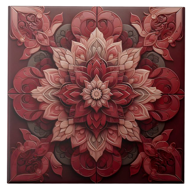 Azulejo do Designer de Efeito 3D do Ruby Red Elega (Frente)