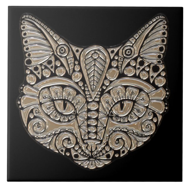 Azulejo do emblema da jóia do gato do art deco (Frente)