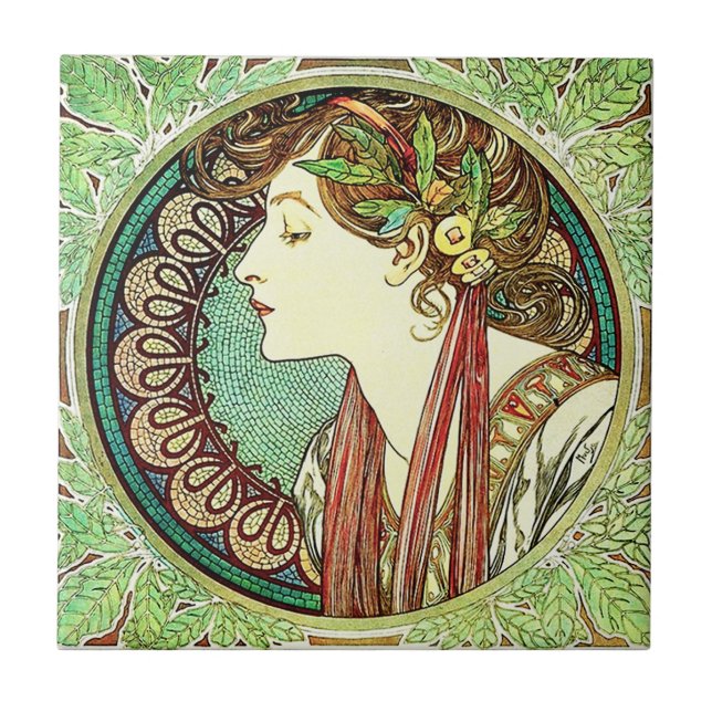 Azulejo do louro de Alphonse Mucha (Frente)