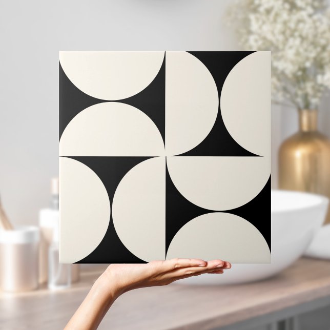 Azulejo dos semicírculos de natas negras geométric (Modern Geometric Black Cream Semi circles Tile
)