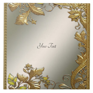 Azulejo Elegante Dourado de Cerâmica Floral