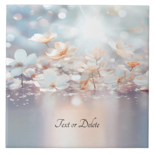 Azulejo Floral Cerâmico de Pêssego Branco