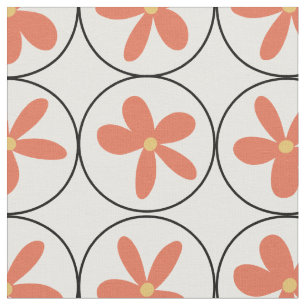 Azulejo Floral Pêssego Retro - Tecido de Algodão C
