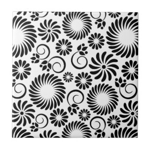 Azulejo floral preto e branco