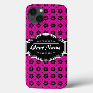 Azulejo Floral Preto-Rosa e Rosa Personalizado