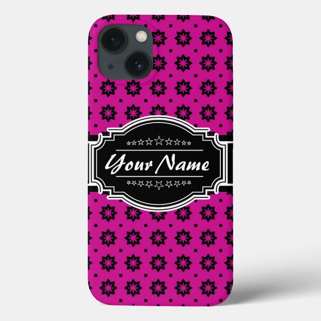 Azulejo Floral Preto-Rosa e Rosa Personalizado (Verso)
