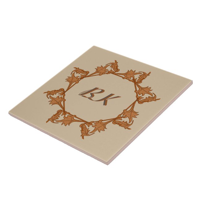 Azulejo - Folhas em Círculo com Iniciais (Lateral)