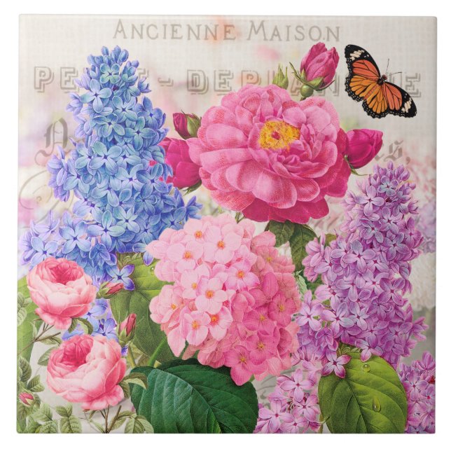 Azulejo francês do acento da colagem da flor de (Frente)