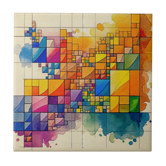 Azulejo Geométrico Cerâmico, Pequeno (4,25" x 4,25 (Frente)