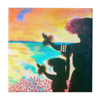 Azulejo havaiano do nascer do sol de Hula