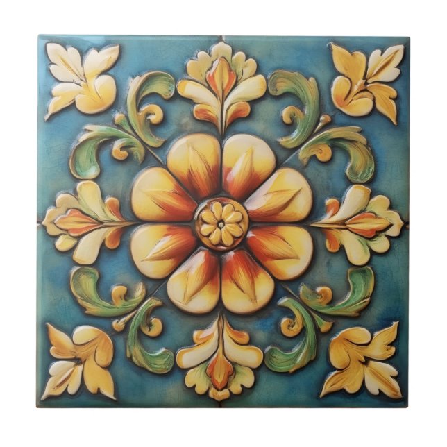 Azulejo italiano de flores amarelas (Frente)